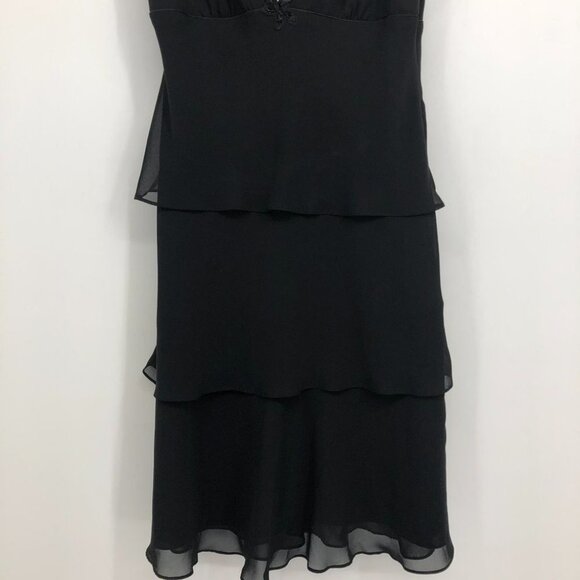 Lori Ann Montreal Vintage Black sleeveless tiered midi  dress sequin broach 8 - Picture 11 of 16